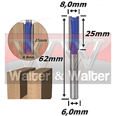 Fresa Reta Paralela 8,0mm (2c) X 25mm Corte X 62mm Total X 6,0mm Haste. (Ftr241) 1