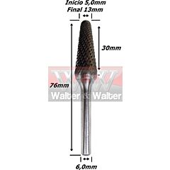 LIMA ROTATIVA CÔNICA ESFÉRICA Ø13MM X 30MM ÁREA DE CORTE. (FTR455) 1